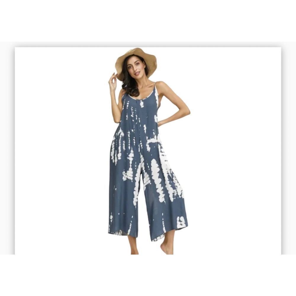 Buenos Ninos blue and white sleeveless jumpsuit